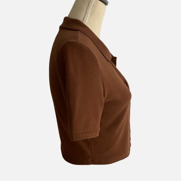 Aritzia Sunday Best Audio Top Cropped Polo Medium Cognac Brown Short Sleeve - Picture 13 of 13